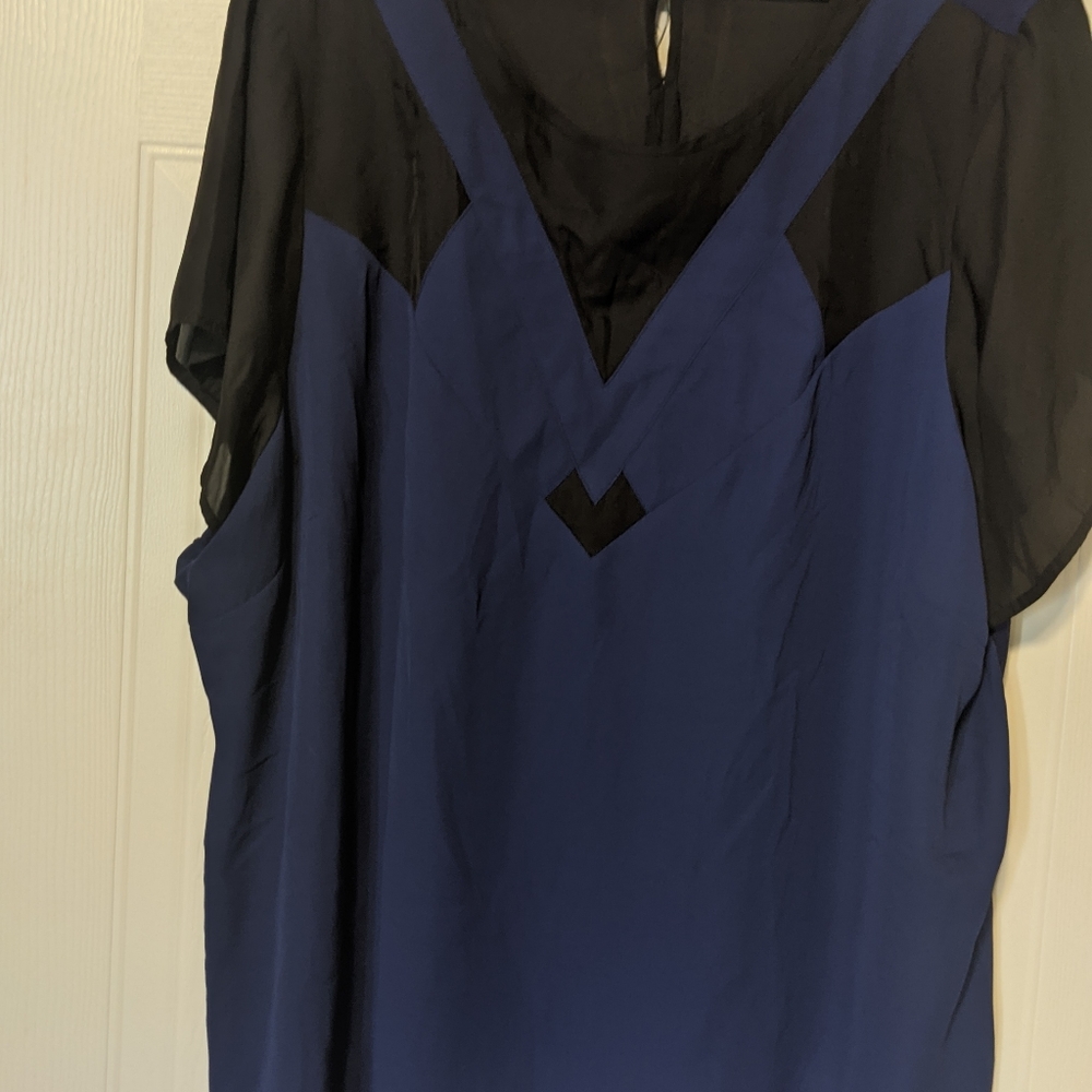 Blue & Black Mixed Media Blouse